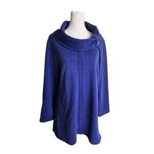 HABITAT Women's M Cowl Neck Tunic Top Purple Textured Button Detail Lagenlook